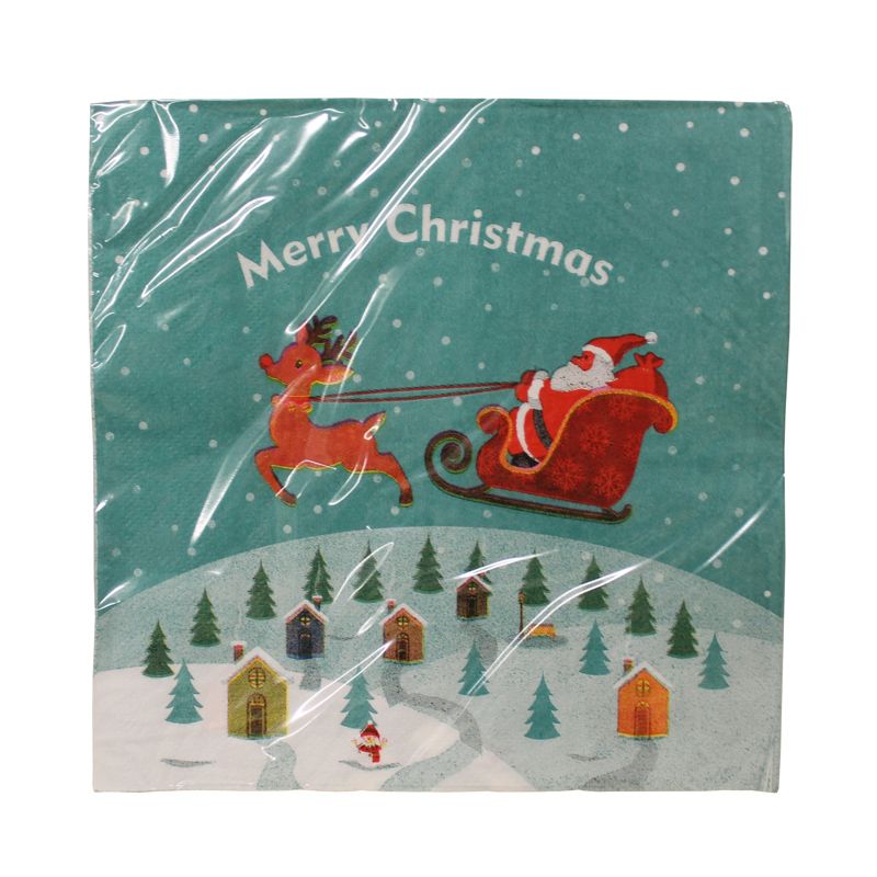 Christmas Lunch Napkin 25 Pack - Reindeer Santa Sleigh
