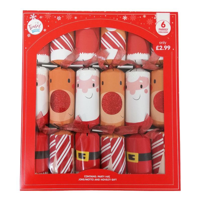 6 Christmas Party Crackers 15 Inch - Santa & Rudolph