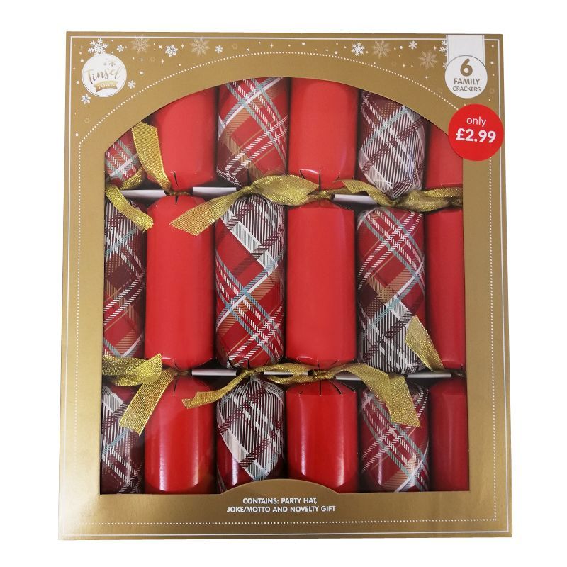 6 Christmas Party Crackers 15 Inch - Red & Tartan