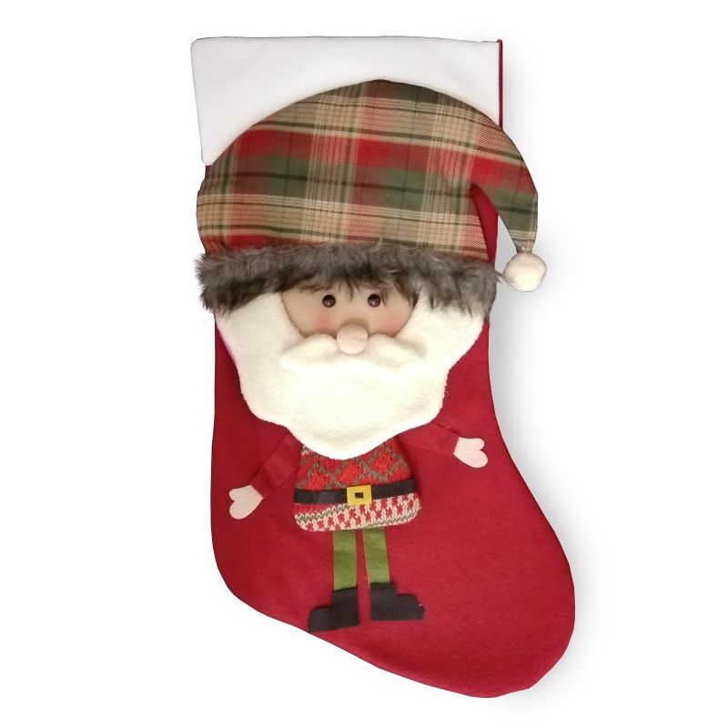 Santa With Tartan Hat 20 Inch Stocking