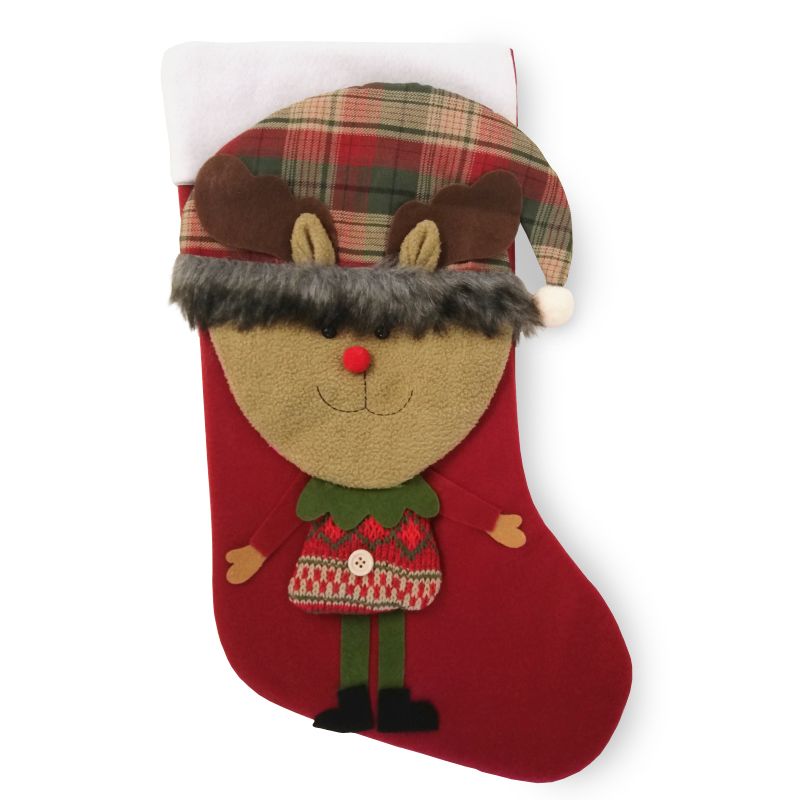 Reindeer With Tartan Hat 20 Inch Stocking