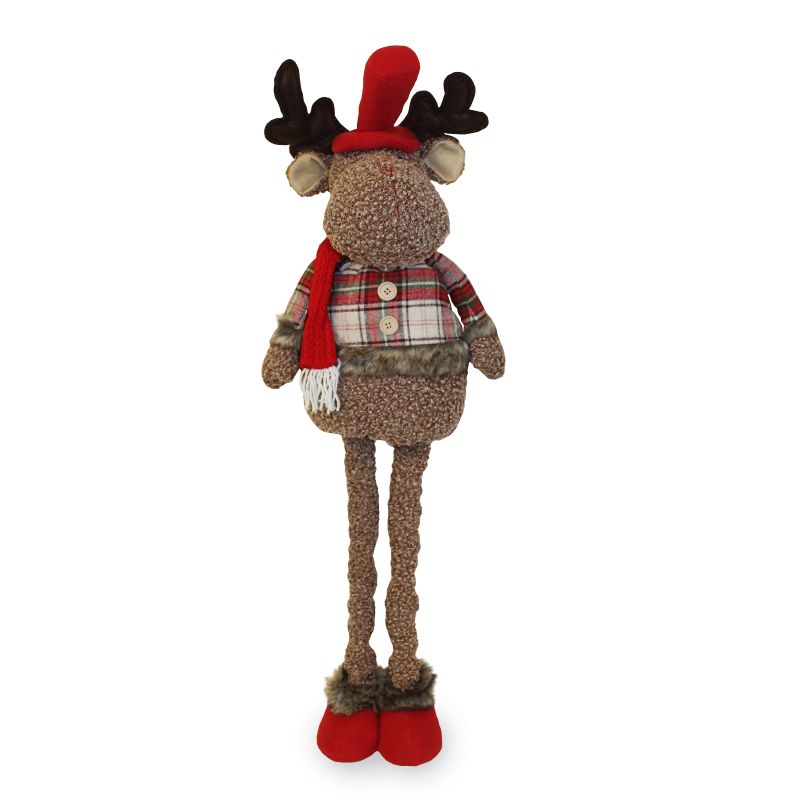 Extendable Standing Reindeer Figure With Tartan - 36 Inch