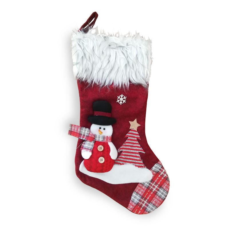 Snowman Christmas Stocking Red & Faux Fur 20 Inch
