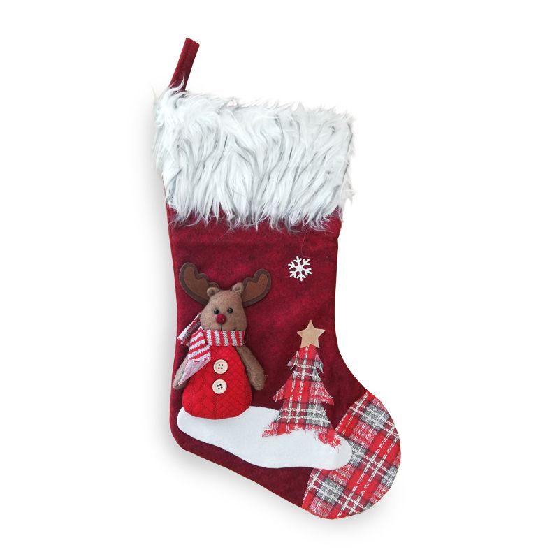 Reindeer Christmas Stocking Red & Faux Fur - 20 Inch