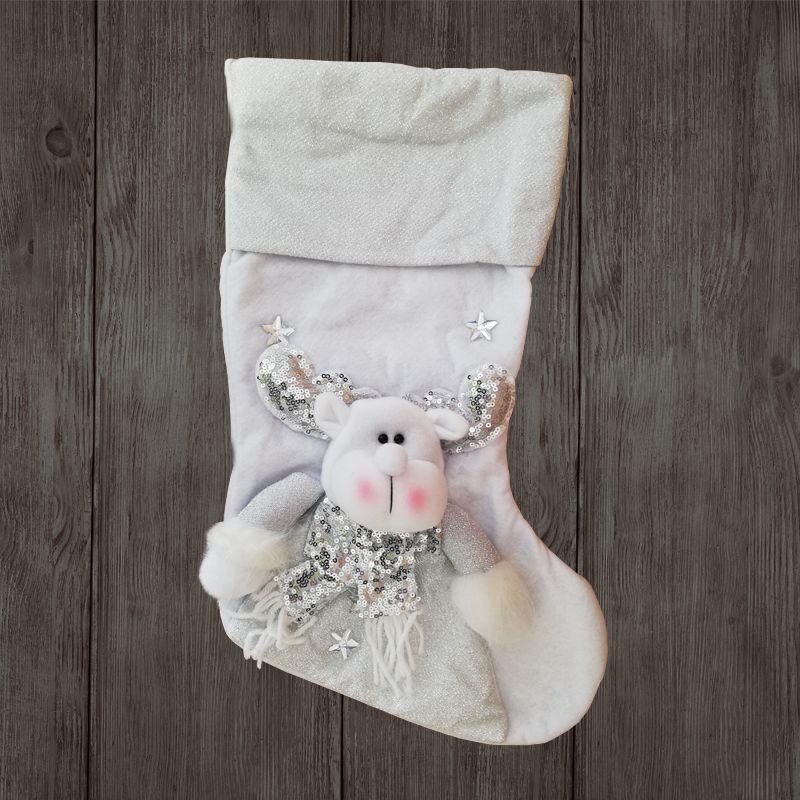 Reindeer Christmas Stocking - White & Silver 50cm - Buy Online at QD Stores