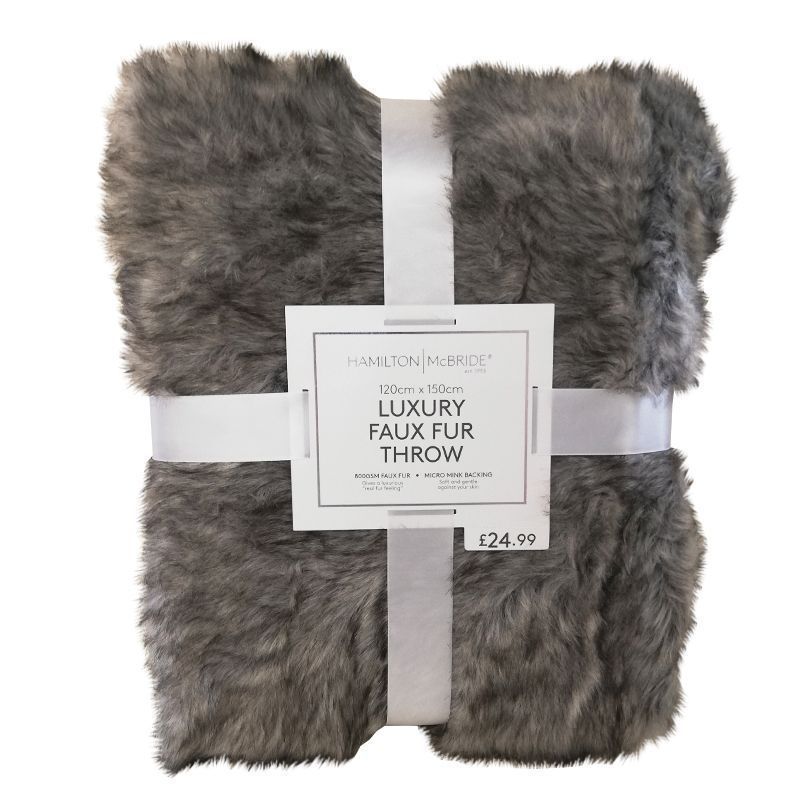 Hamilton McBride Luxury Faux Fur Throw 120 x 150cm - Grey