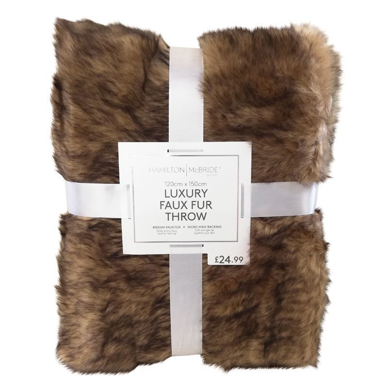Hamilton McBride Luxury Faux Fur Throw 120 x 150cm - Brown