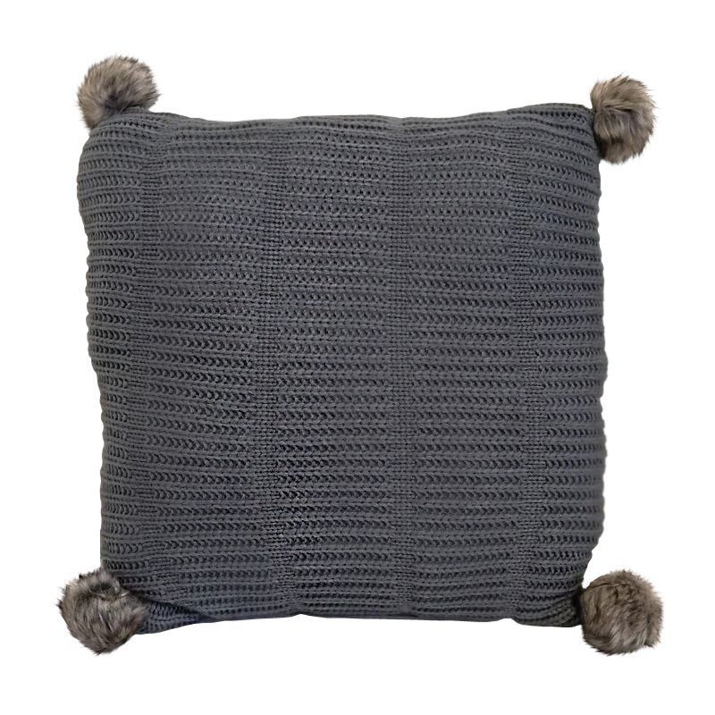 Hamilton McBride Knitted Pom Cushion 50 x 50cm - Dark Grey