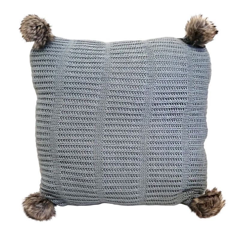 Hamilton McBride Knitted Pom Cushion 50 x 50cm - Light Grey