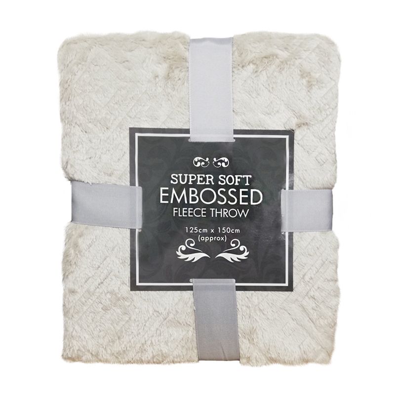Super Soft Embossed Fleece Throw 125 x 150cm - Beige Diamond