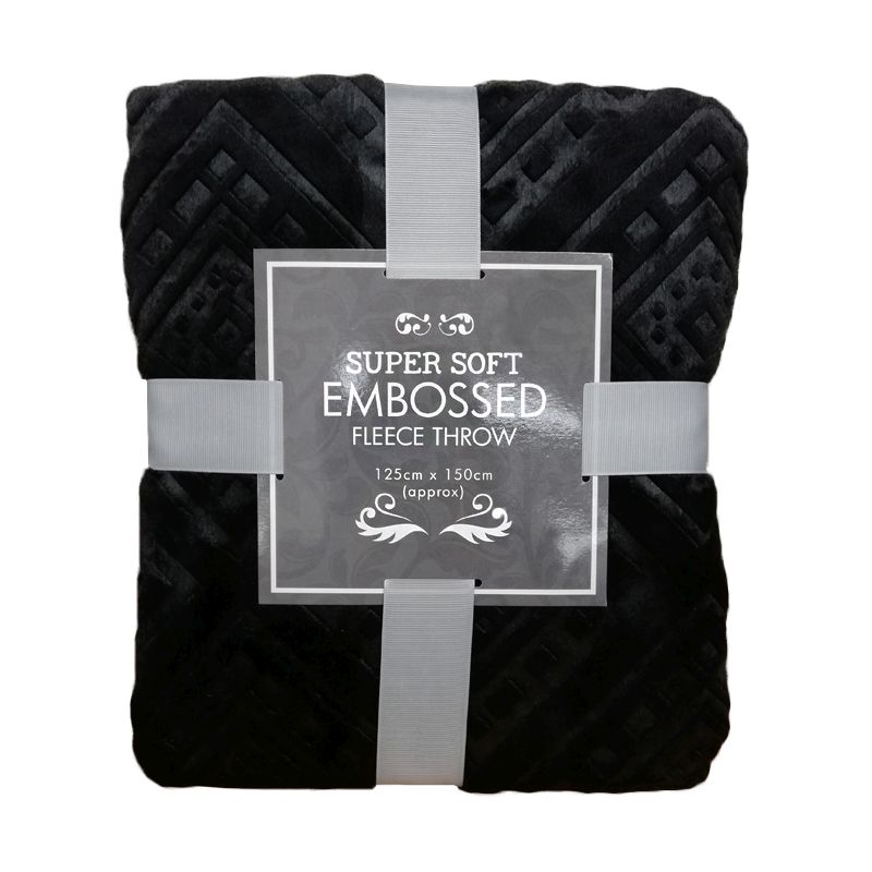 Super Soft Embossed Fleece Throw 125 x 150cm - Black Diamond