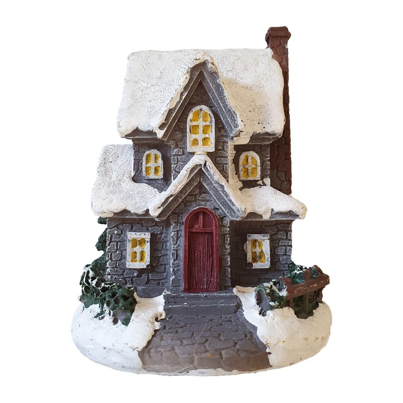 Winter House Christmas Ornament Grey With Red Door