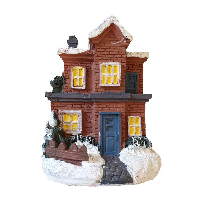 Winter House Christmas Ornament Brick House With Blue Door