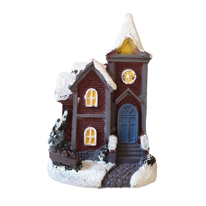 Winter House Christmas Ornament Circle Window With Blue Door