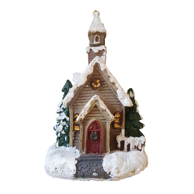 Winter House Christmas Ornament Circle Window With Red Door