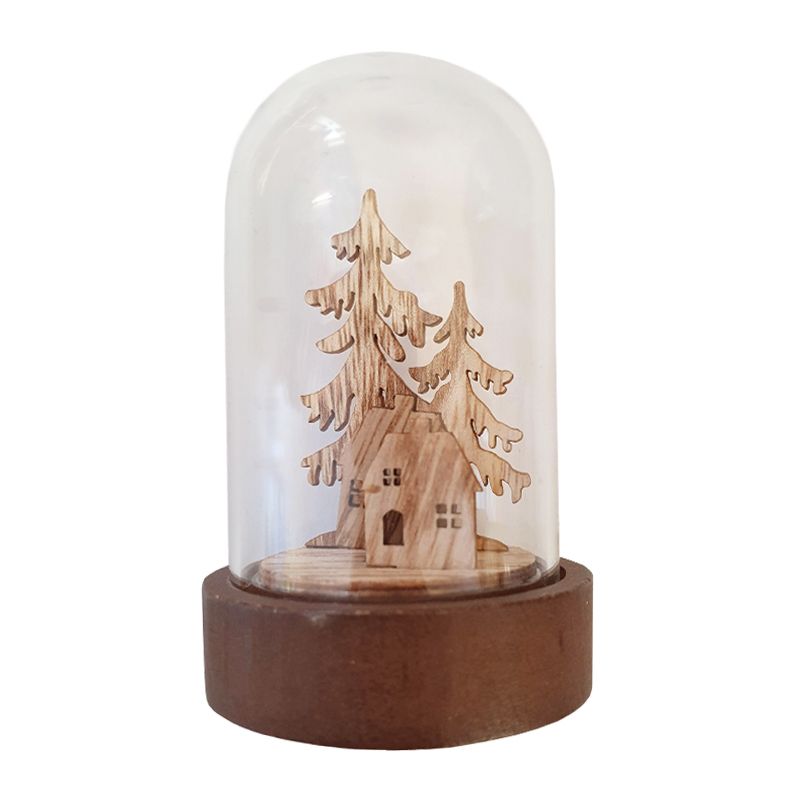 LED Mini Glass Dome Wood Finish Trees & Houses