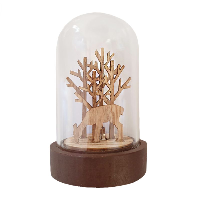 LED Mini Glass Dome Wood Finish Grazing Deer