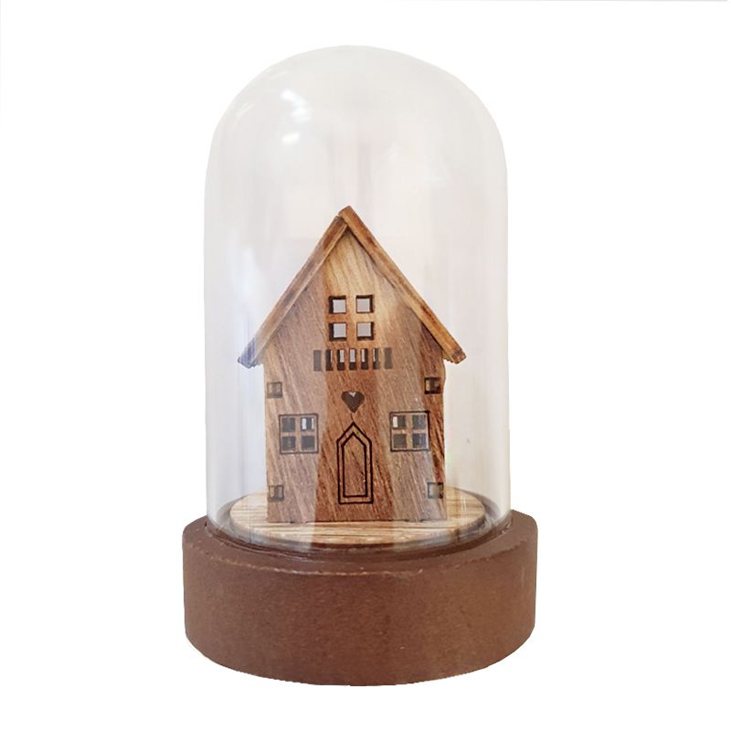 LED Mini Glass Dome Wood Finish 1 House