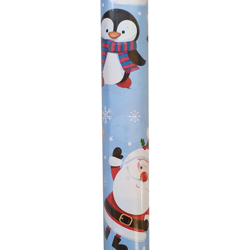 Cute Giftwrap 8M Blue With Penguins & Santa