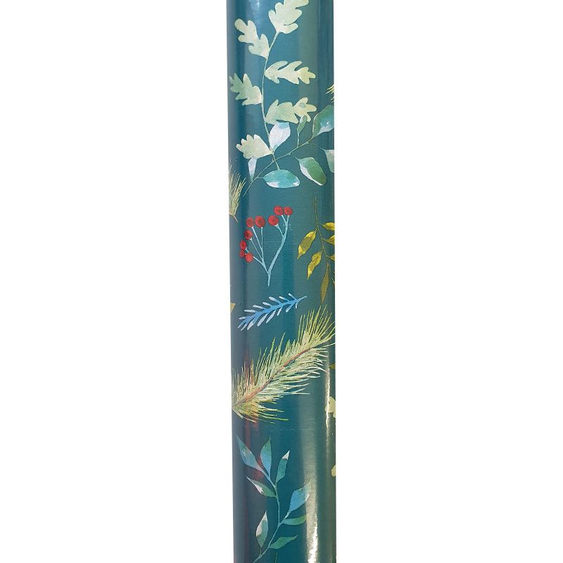 Traditional Giftwrap 8M Teal Leaves