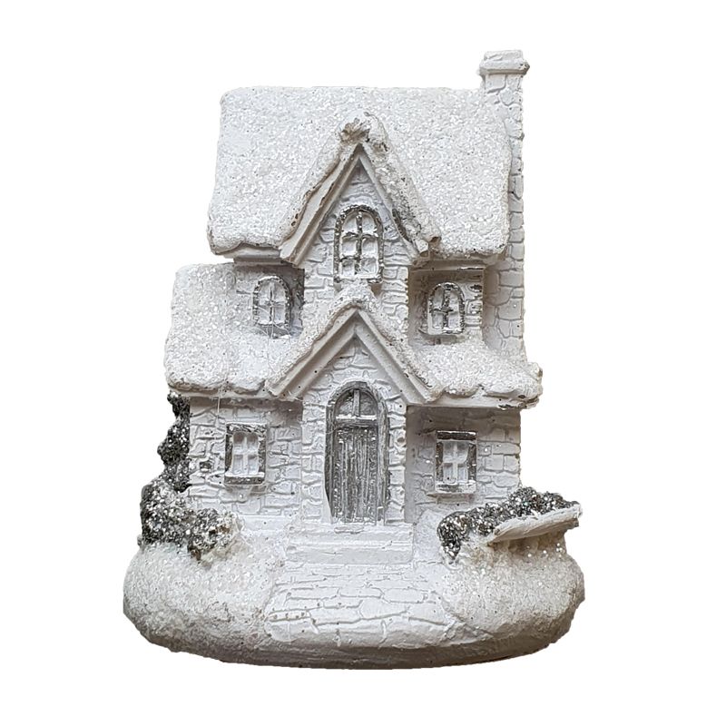 White Winter House Christmas Ornament Winter Cottage