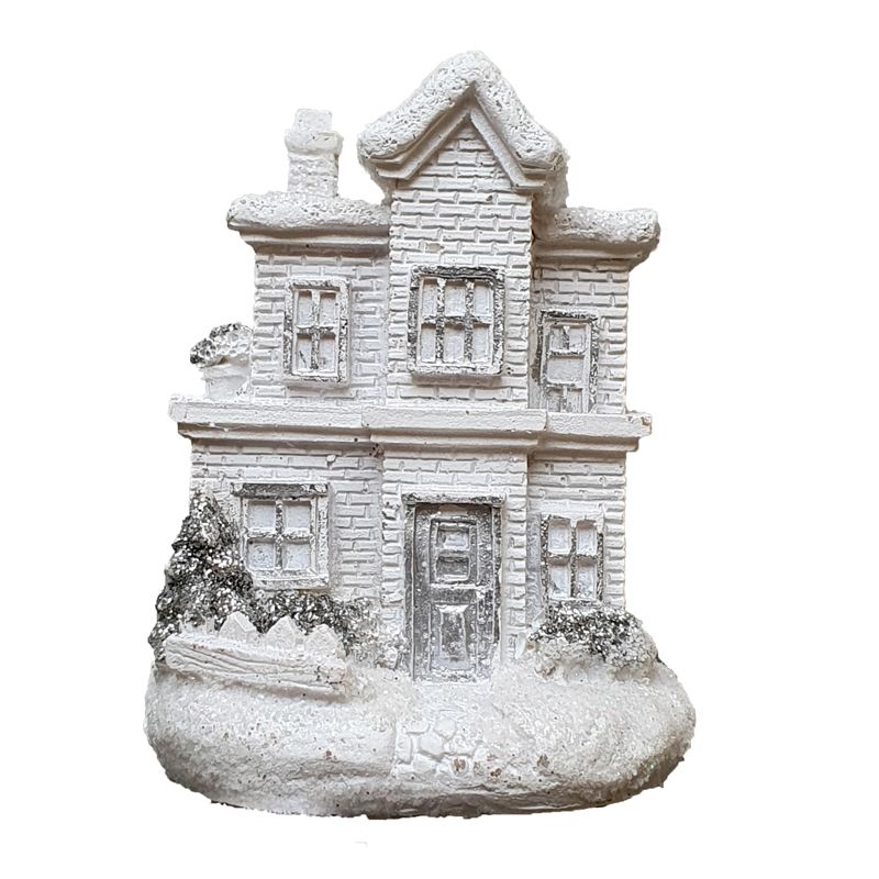 White Winter House Christmas Ornament Holly House