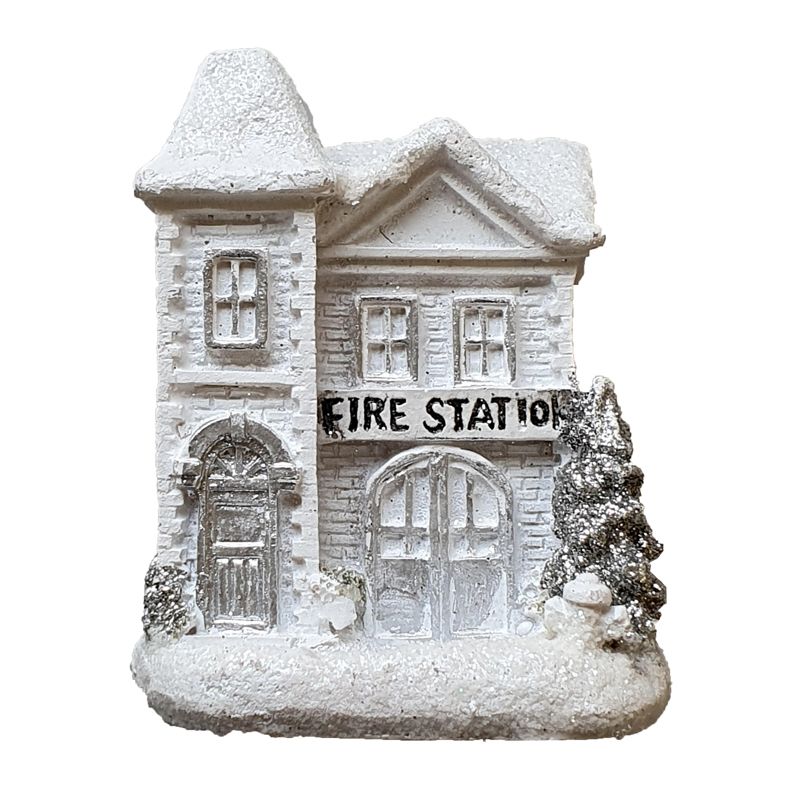 White Winter House Christmas Ornament Fire Station