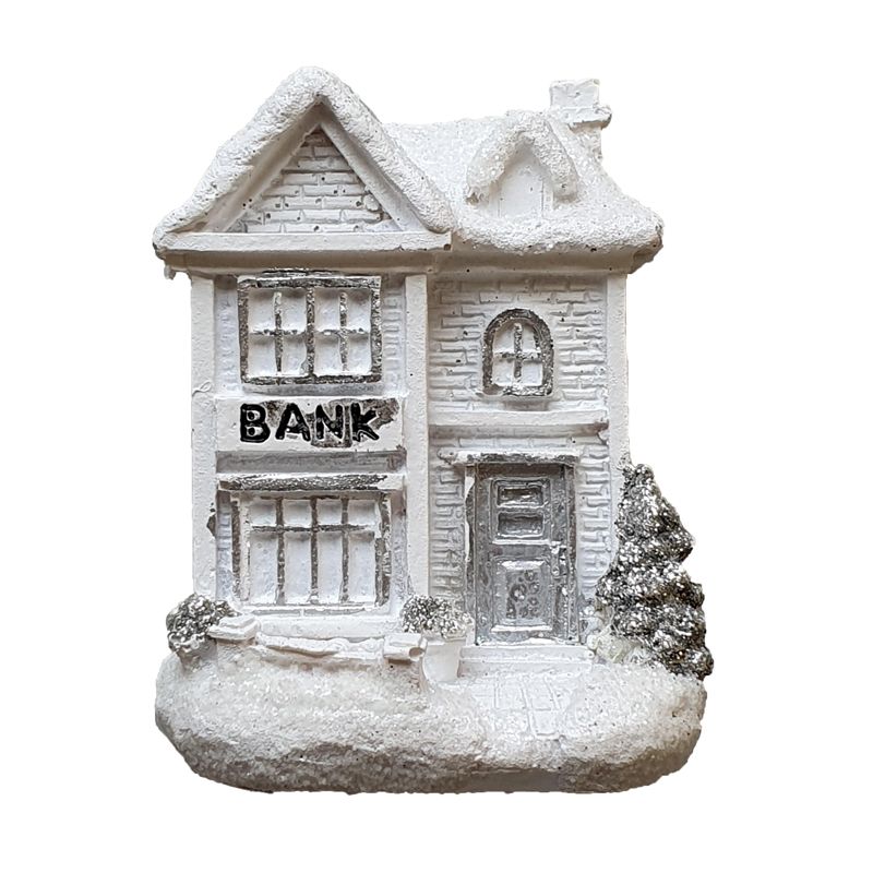 White Winter House Christmas Ornament Bank