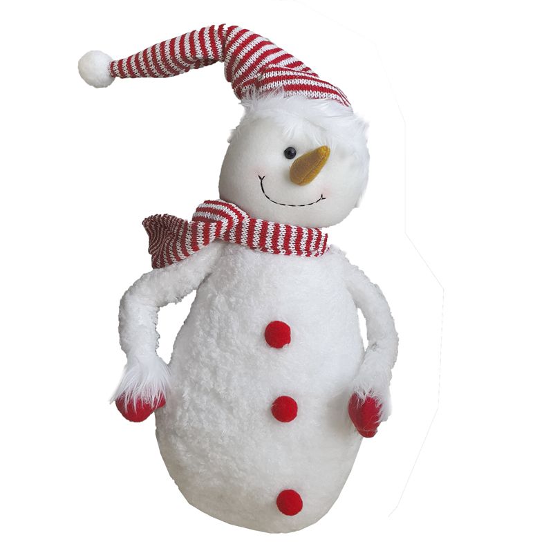 Standing Snowman Figure Stripey Hat 12 Inch
