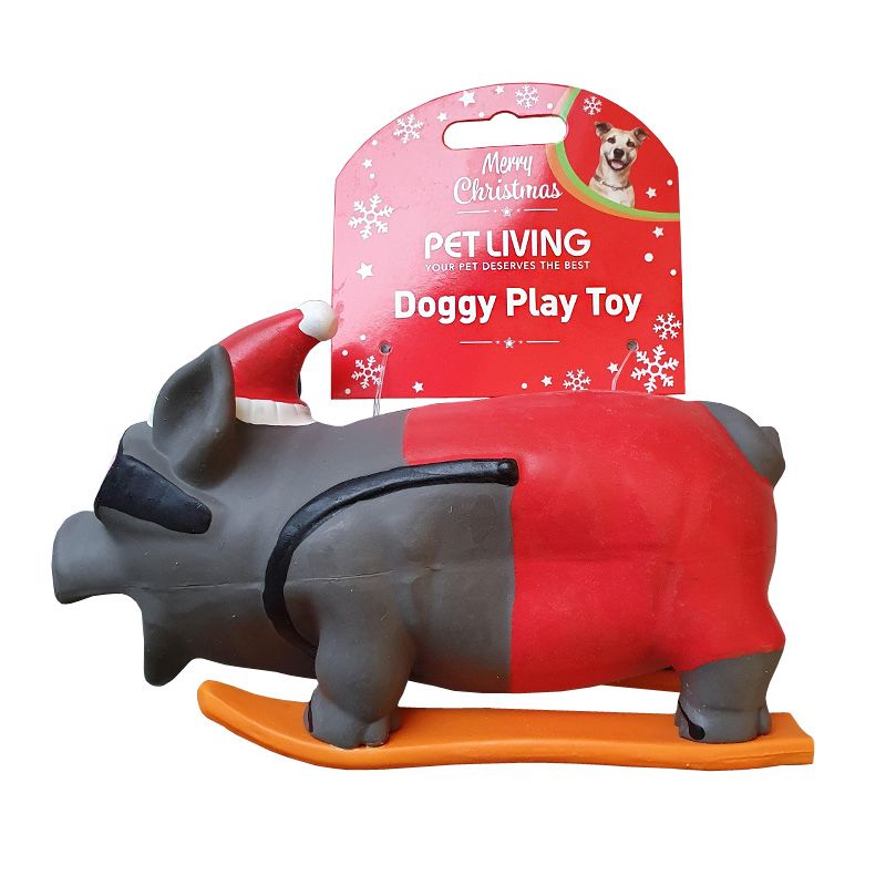 Grey Christmas Ski Pig Honking Dog Toy
