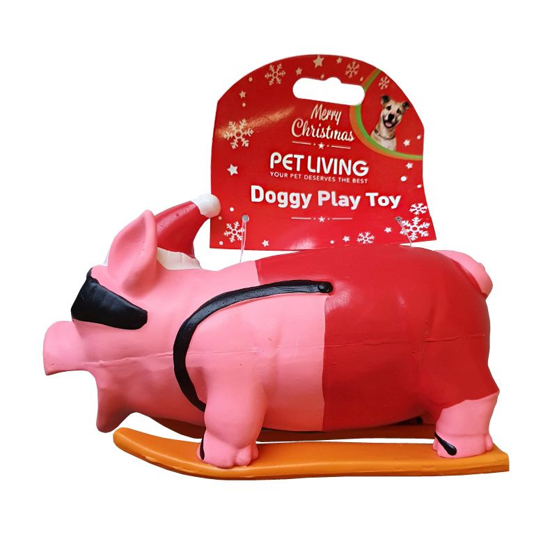 Pink Christmas Ski Pig Honking Dog Toy