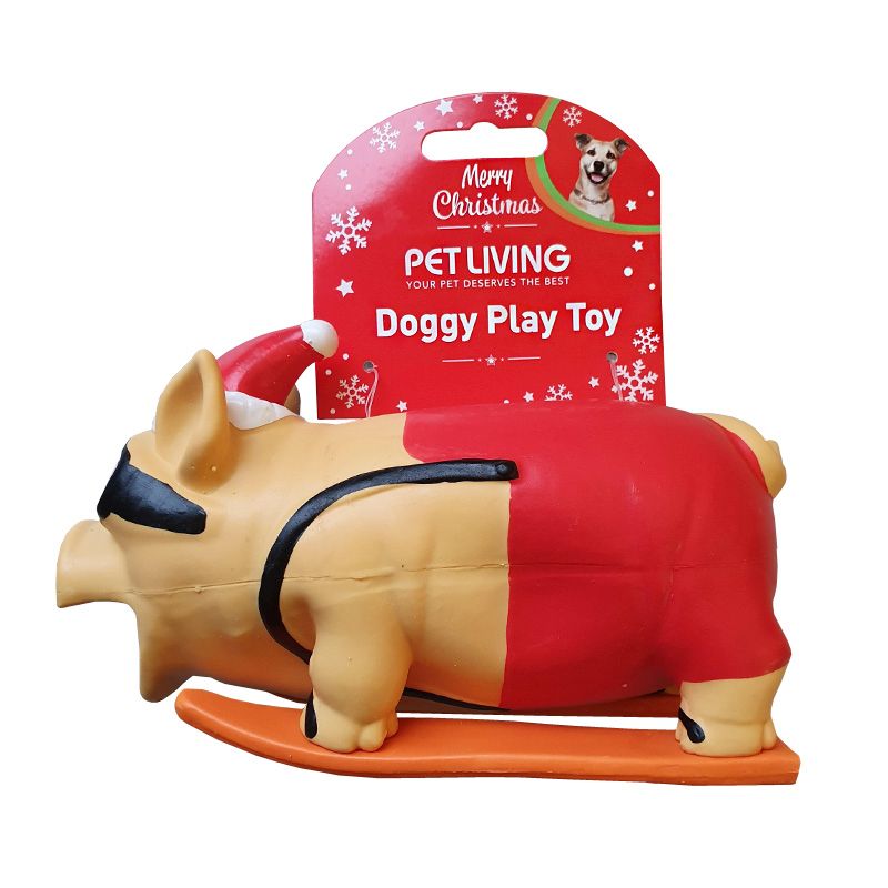 Yellow Christmas Ski Pig Honking Dog Toy