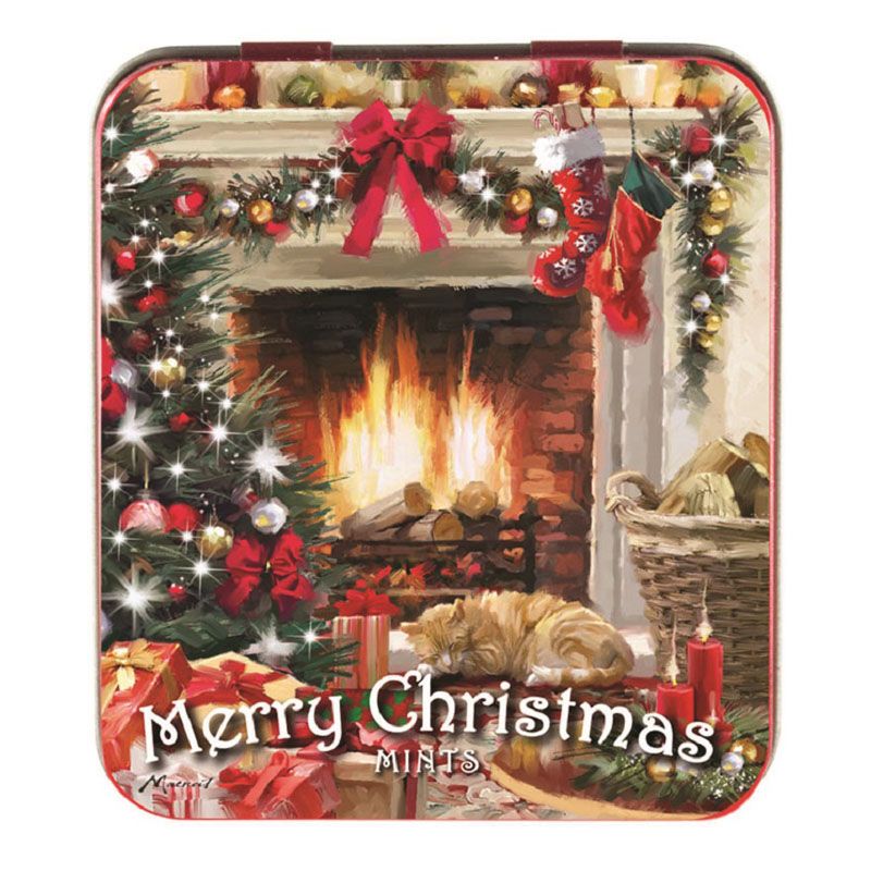 Novelty Christmas Mints Tin Fireplace Design
