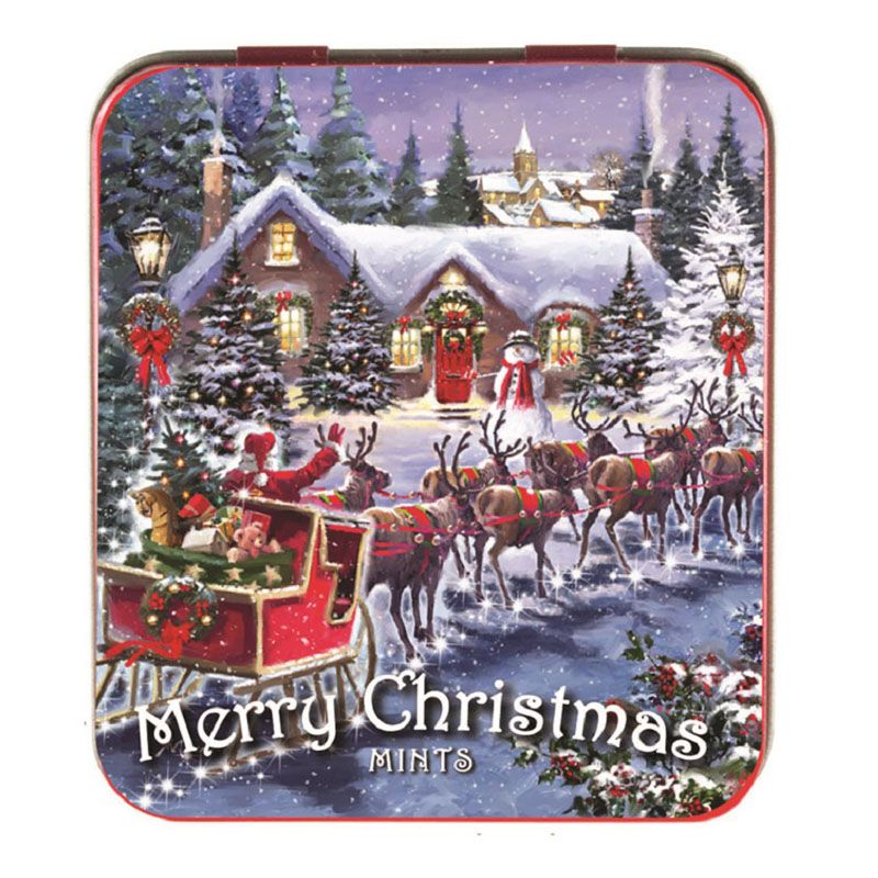 Novelty Christmas Mints Tin Sleigh With Reindeer Design