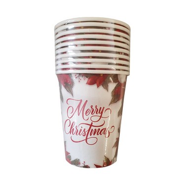 Christmas Paper Cup 10 Pack Wreath With Writing