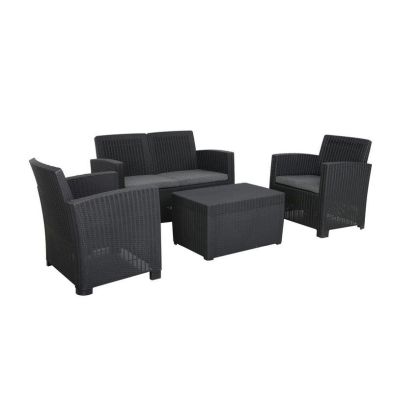 Product photograph of Faro Rattan Garden Patio Dining Set By Royalcraft - 4 Seats Charcoal Cushions from QD stores