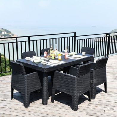 Product photograph of Faro Rattan Garden Patio Dining Set By Royalcraft - 6 Seats Charcoal Cushions from QD stores