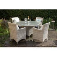 See more information about the Tuscany Rattan Garden Patio Dining Set by Royalcraft - 4 Seats Grey Cushions