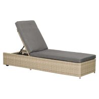 See more information about the Lisbon Rattan Garden Patio Sun Lounger by Royal Craft with Grey Cushions