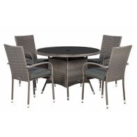 See more information about the Malaga Rattan Garden Patio Dining Set by Royalcraft - 4 Seats Grey Cushions