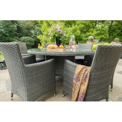 Product photograph of Paris Rattan Garden Patio Dining Set By Royalcraft - 4 Seats Grey Cushions from QD stores