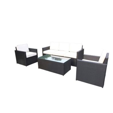 Marseille Rattan Garden Patio Dining Set By Royalcraft 4 Seats Ivory Cushions