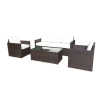 See more information about the Marseille Rattan Garden Patio Dining Set by Royalcraft - 5 Seats Ivory Cushions