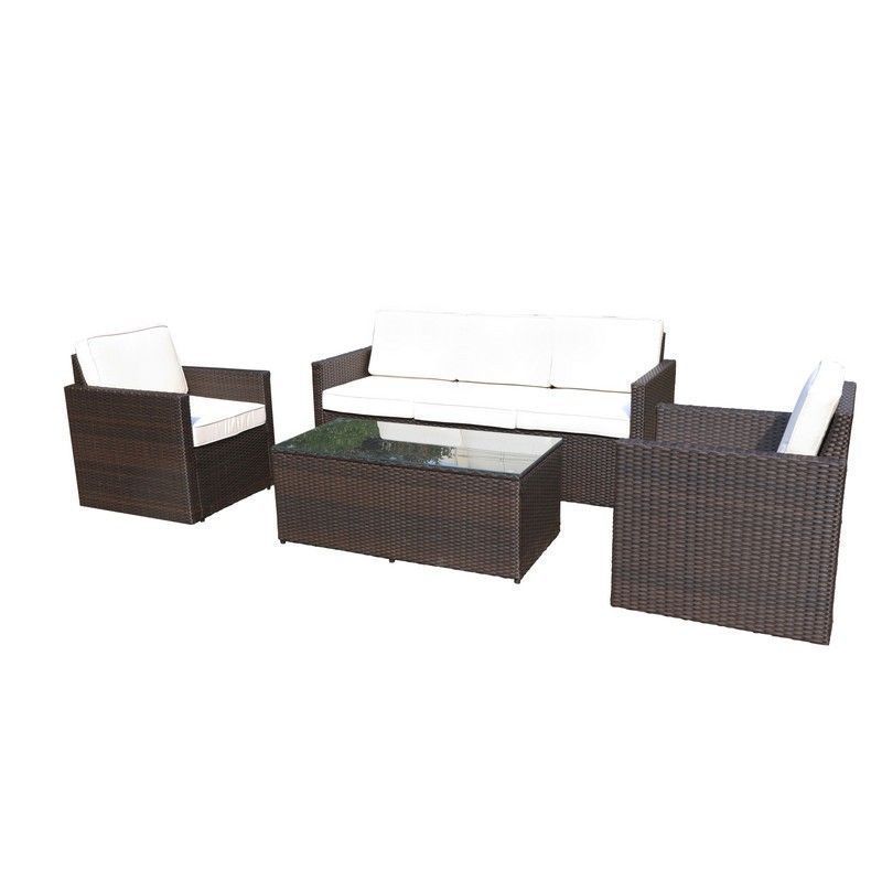Marseille Rattan Garden Patio Dining Set by Royalcraft - 5 Seats Ivory Cushions