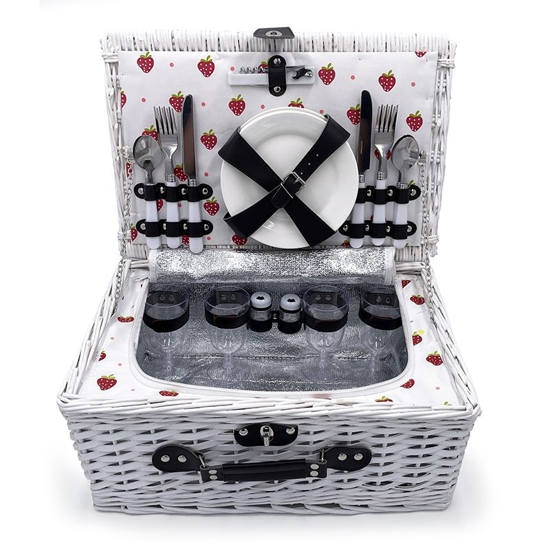 4 Person Picnic Basket With Cooler - White