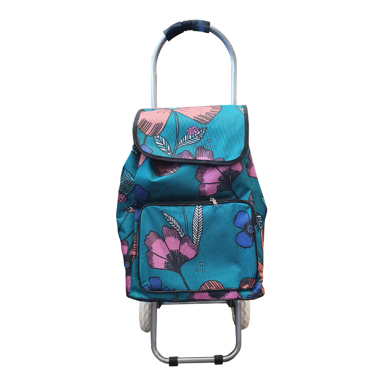 Portable Shopping Trolley Blue & Pink Floral