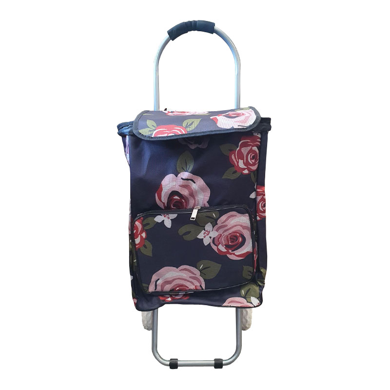 Portable Shopping Trolley Navy With Roses