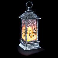 See more information about the Christmas Lantern Decoration Steel Effect Snowmen Scene 12cm