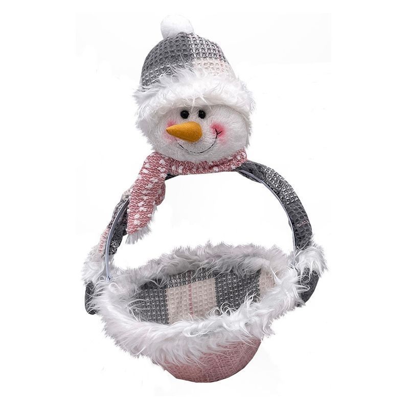 Snowman Basket Christmas Decoration Grey & Pink - 38cm by Christmas Time