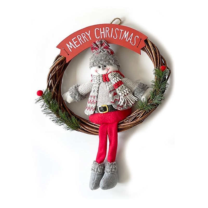 Snowman Wreath Christmas Decoration with Merry Christmas Text - 33cm by Christmas Time
